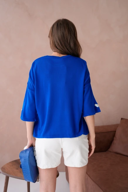 Kadın Bisiklet Yaka Taş İşlemeli Salaş Triko Kazak