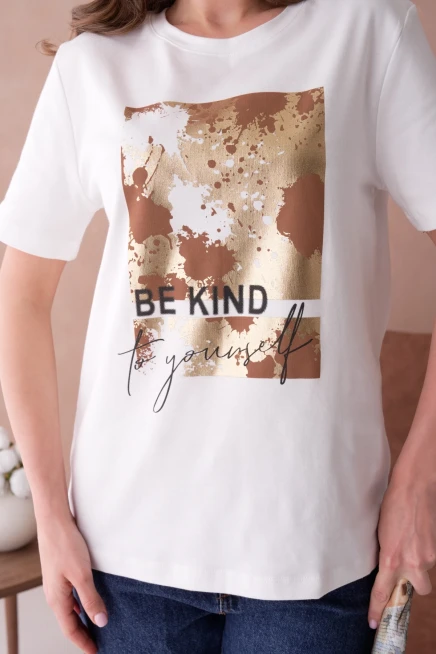 Bisiklet Yaka Varak Baskılı Basic T-Shirt