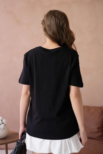 Bisiklet Yaka Varak Baskılı Basic T-Shirt