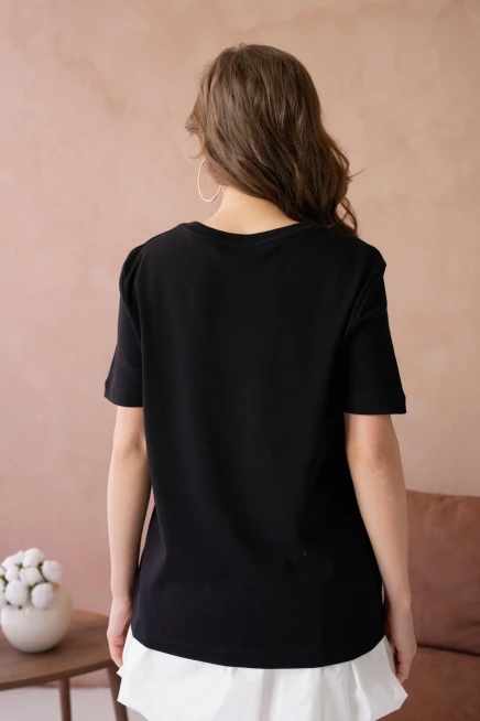 Bisiklet Yaka Varak Baskılı Basic T-Shirt