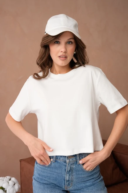 Bisiklet Yaka Yarım Crop Basic T-Shirt