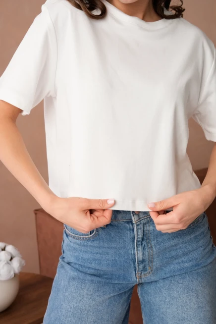 Bisiklet Yaka Yarım Crop Basic T-Shirt