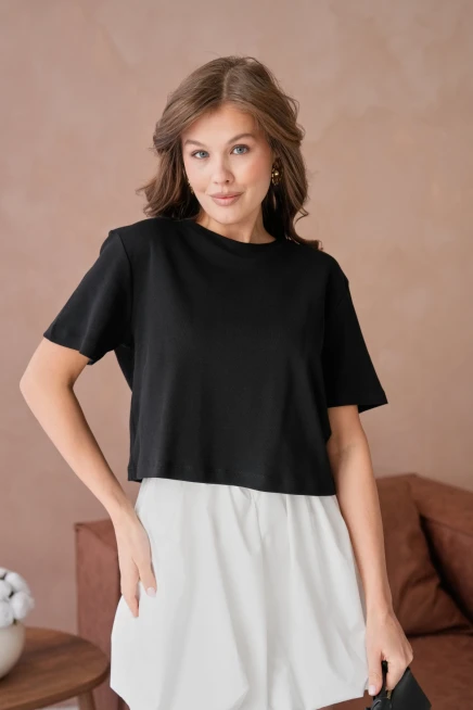 Bisiklet Yaka Yarım Crop Basic T-Shirt