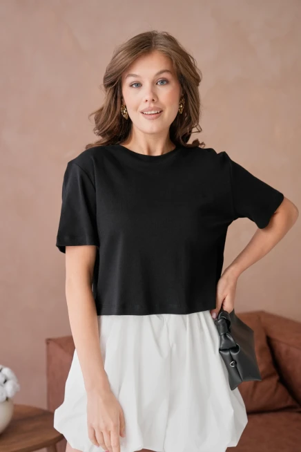 Bisiklet Yaka Yarım Crop Basic T-Shirt