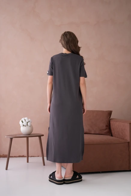 Bisiklet Yaka Yırtmaçlı Salaş Basic Penye Elbise