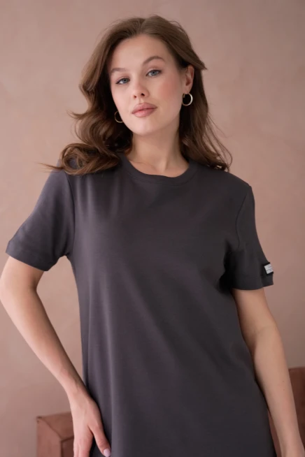 Bisiklet Yaka Yırtmaçlı Salaş Basic Penye Elbise