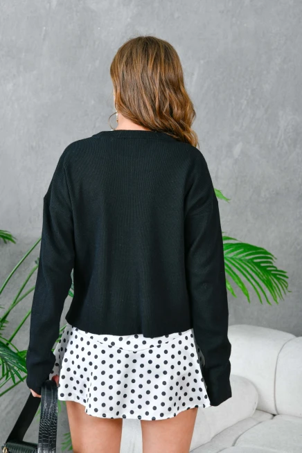 Kadın Bisiklet Yaka Yırtmaçlı Triko Kazak