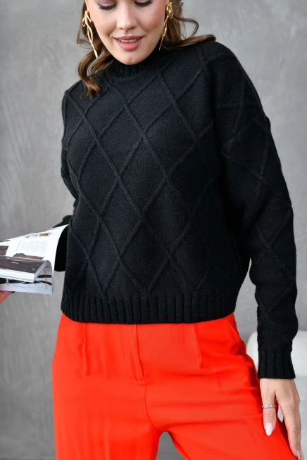 Kadın Dik Ayak Baklava Desen Triko Kazak