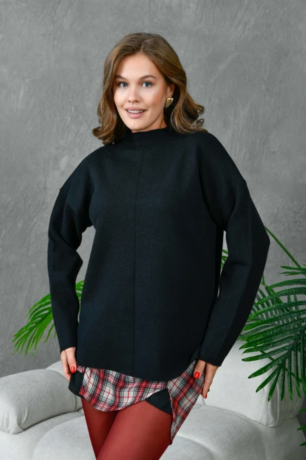 Kadın Dik Yaka Salaş Triko Kazak