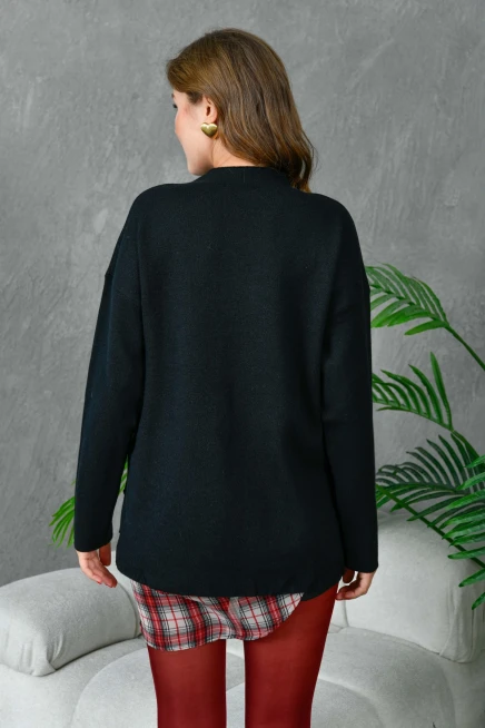 Kadın Dik Yaka Salaş Triko Kazak