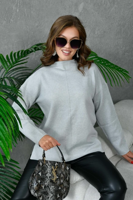 Kadın Dik Yaka Salaş Triko Kazak