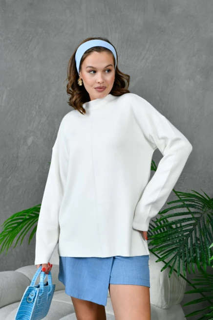 Kadın Dik Yaka Salaş Triko Kazak