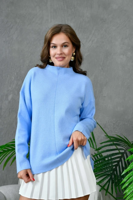 Kadın Dik Yaka Salaş Triko Kazak