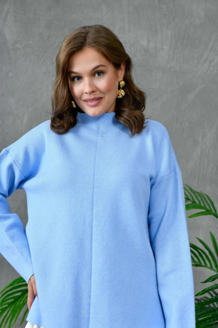 Kadın Dik Yaka Salaş Triko Kazak