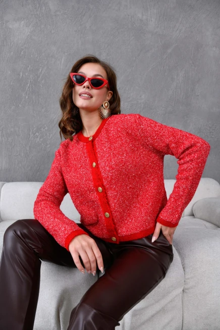 Kadın Düğme Detay Bürümcük Triko HIrka