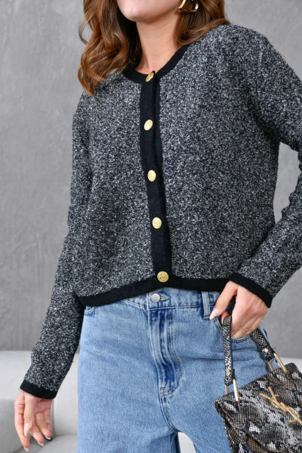 Kadın Düğme Detay Bürümcük Triko HIrka