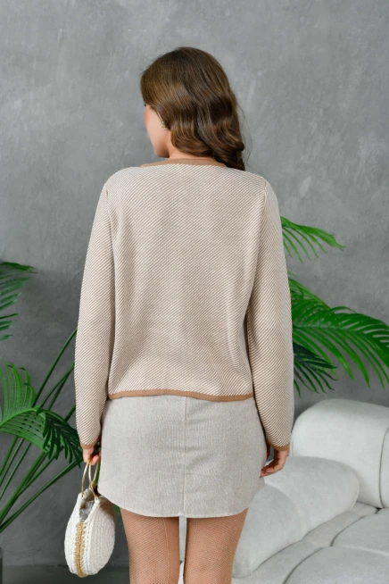 Kadın Düğme Detay Çizgili Triko HIrka