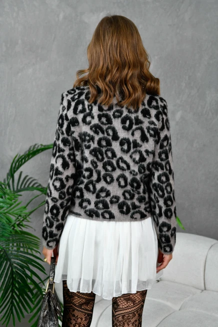 Kadın Düğme Detay Desenli Triko Hırka