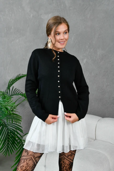 Kadın Düğme Detay Triko Ceket