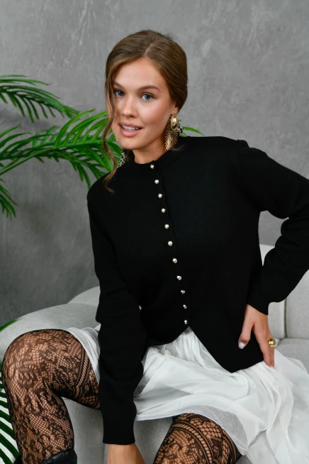 Kadın Düğme Detay Triko Ceket