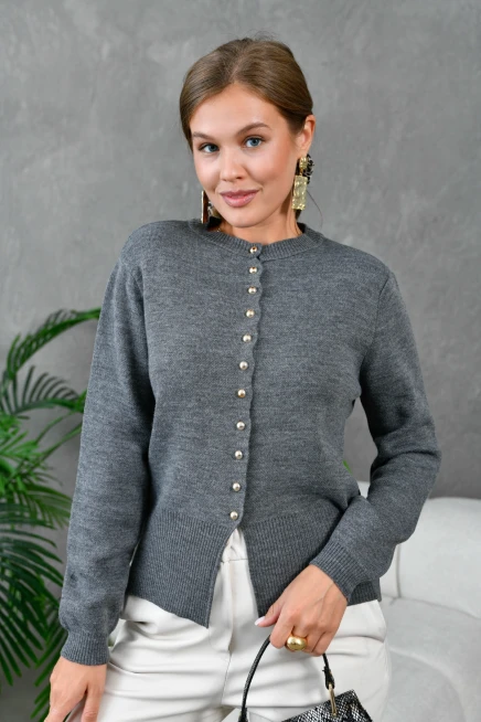 Kadın Düğme Detay Triko Ceket