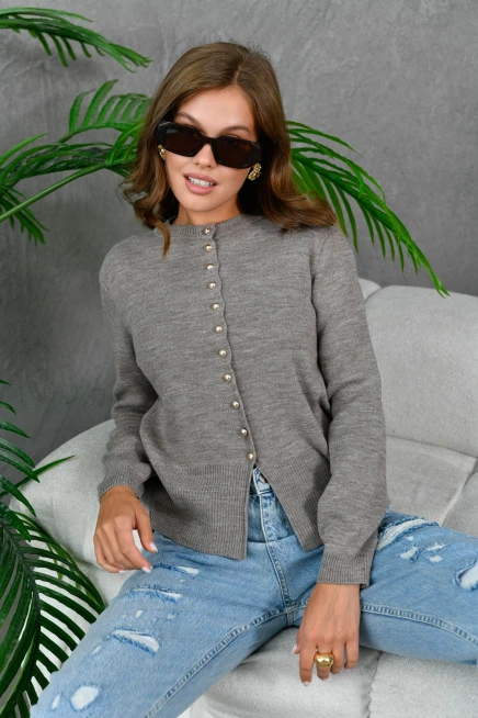 Kadın Düğme Detay Triko Ceket