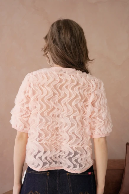 Fır Fır Detay Düğmeli Full Tül Bluz