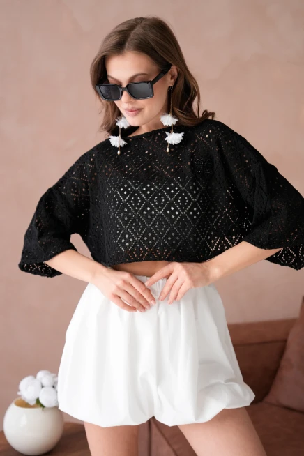 Kadın Kayık Yaka Ajurlı Triko Kazak