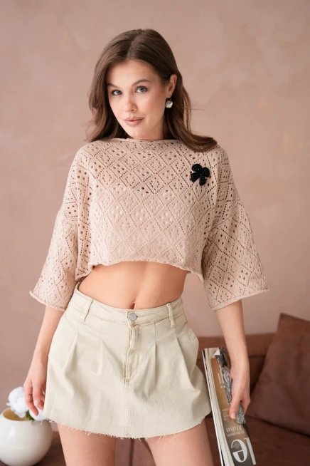 Kadın Kayık Yaka Ajurlı Triko Kazak