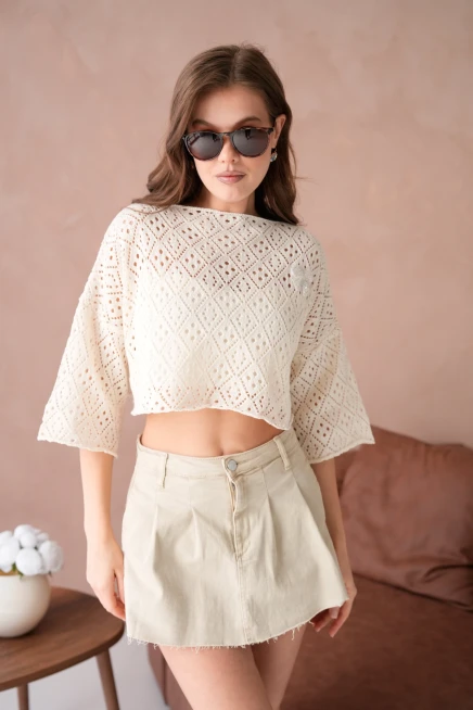 Kadın Kayık Yaka Ajurlı Triko Kazak