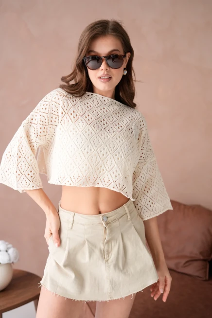 Kadın Kayık Yaka Ajurlı Triko Kazak