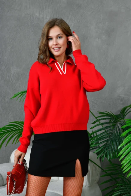 Kadın Poloyaka Salaş Triko Kazak