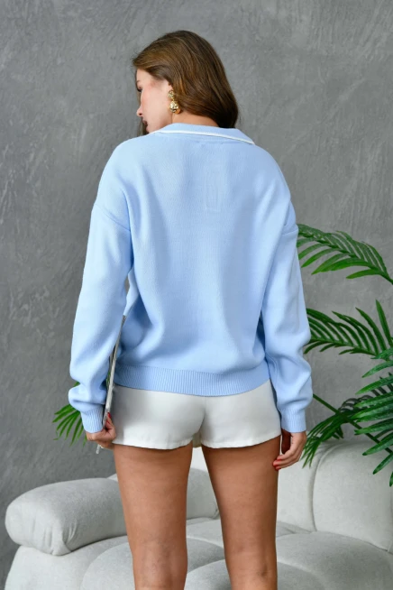 Kadın Poloyaka Salaş Triko Kazak