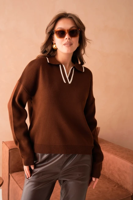 Kadın Poloyaka Salaş Triko Kazak