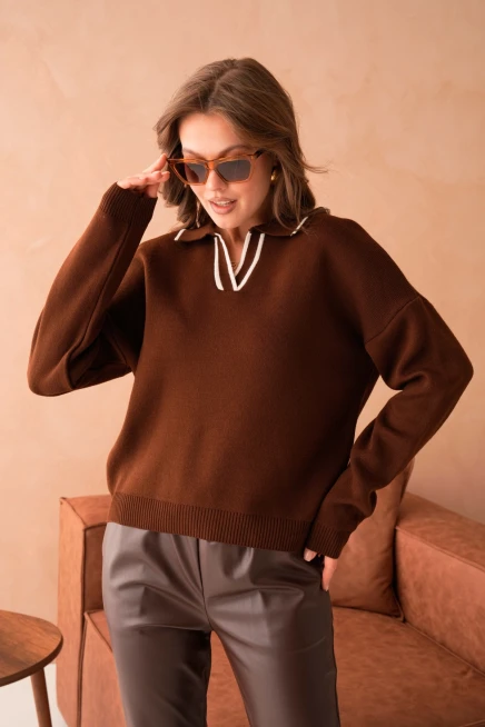 Kadın Poloyaka Salaş Triko Kazak