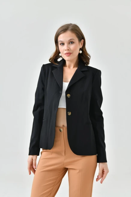 Kadın Siyah Kuşak Detaylı Slim Blazer Ceket