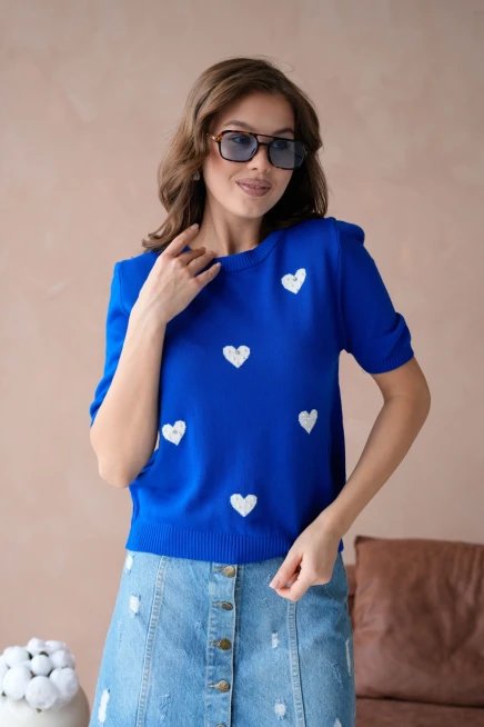 Kadın Taş İşlemeli Kalpli Triko Kazak
