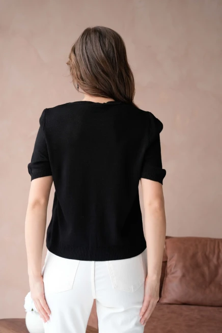 Kadın Taş İşlemeli Kalpli Triko Kazak