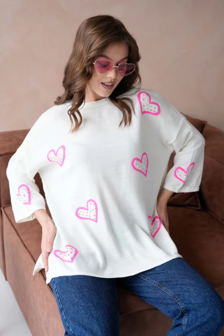 Kadın Taş İşlemeli Salaş Triko Kazak