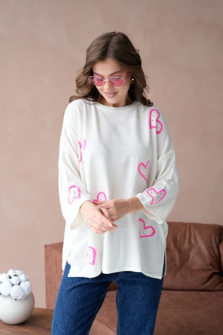 Kadın Taş İşlemeli Salaş Triko Kazak