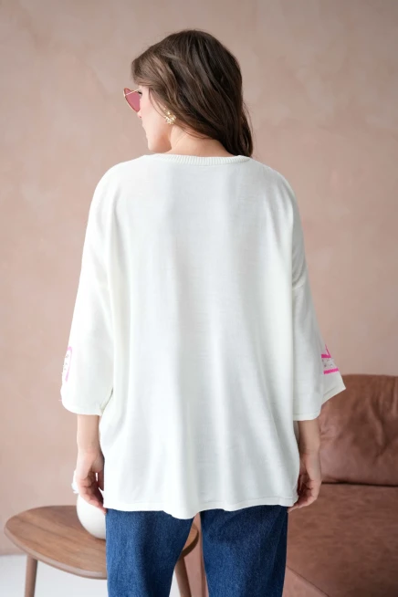 Kadın Taş İşlemeli Salaş Triko Kazak