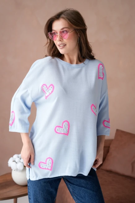 Kadın Taş İşlemeli Salaş Triko Kazak