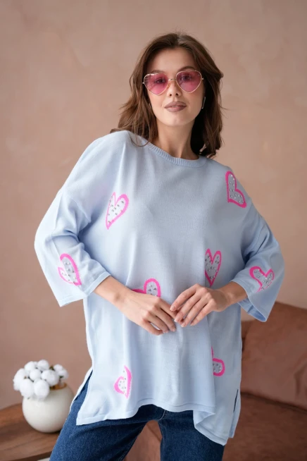 Kadın Taş İşlemeli Salaş Triko Kazak