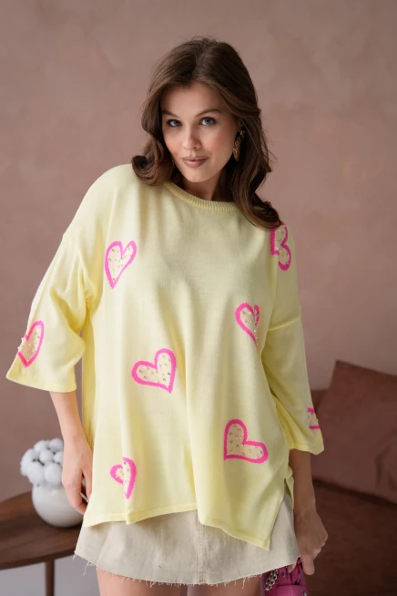 Kadın Taş İşlemeli Salaş Triko Kazak