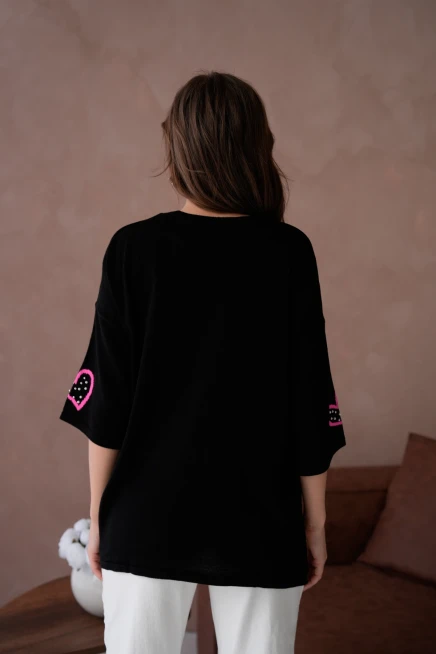 Kadın Taş İşlemeli Salaş Triko Kazak