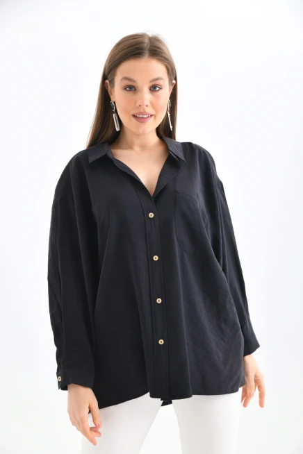 Kadın Uzun Kollu Oversize %100 Pamuk Basic Gömlek