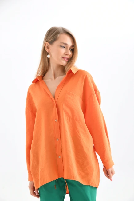 Kadın Uzun Kollu Oversize %100 Pamuk Basic Gömlek