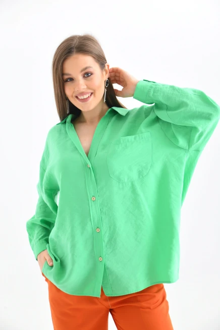 Kadın Uzun Kollu Oversize %100 Pamuk Basic Gömlek