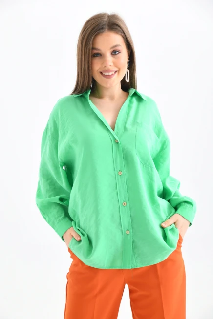 Kadın Uzun Kollu Oversize %100 Pamuk Basic Gömlek