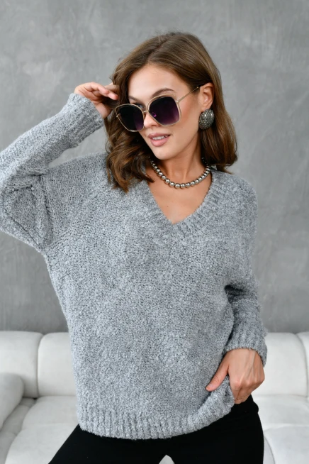 Kadın V Yaka Bürümcük Triko Kazak